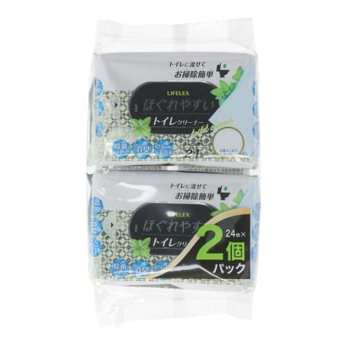 LIFELEX　ほぐれやすいトイレクリーナー　１５５×２２０　２４枚２個パック　ホワイト