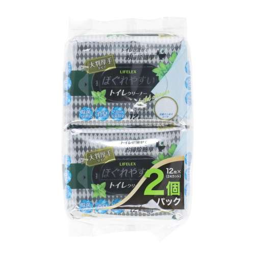 LIFELEX　ほぐれやすいトイレクリーナー　大判厚手３１０×２２０　１２枚２個パック　ホワイト