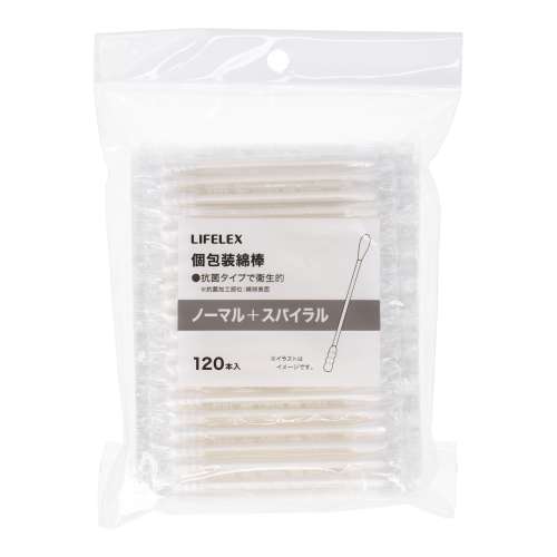 LIFELEX 個包装綿棒120本 スパイラル＋ノーマル ホワイト