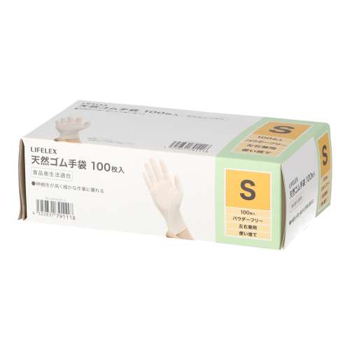 LIFELEX　天然ゴム手袋Ｓ　１００枚入り　ＷＨパウダー無し　食品対応