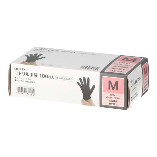 LIFELEX　ニトリル手袋Ｍ　１００枚入りＢＫ　ＢＫ　パウダー無し　食品対応