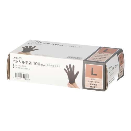 LIFELEX　ニトリル手袋Ｌ　１００枚入りＢＫ　ＢＫ　パウダー無し　食品対応