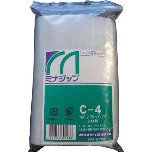■ミナ　チャック付ポリエチレン袋　「ミナジップ」　MZC-4　(200ﾏｲｲﾘ) (100X70X.04MM)