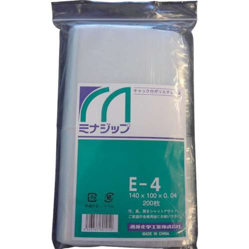 ■ミナ　チャック付ポリエチレン袋　「ミナジップ」　MZE-4　(200ﾏｲｲﾘ) (140X100X0.04MM)