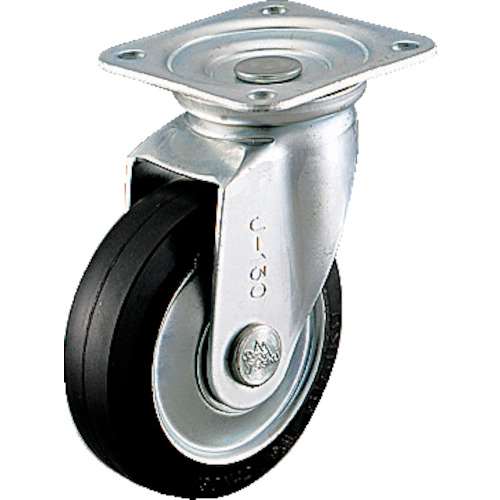 ■シシク　スタンダードプレスキャスター　ゴム車輪　自在　１００径　WJ-100