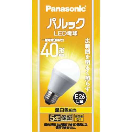 パナソニック　パルック４０Ｗ温白色１Ｐ　Ｅ２６　ＬＤＡ４ＷＷ‐Ｇ／Ｋ４