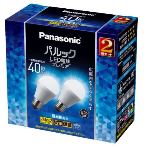 パナソニック　ＬＥＤ電球広配光４０Ｗ形Ｅ２６プレミア２Ｐ　ＬＤＡ４ＤＧＳＫ４Ｆ２Ｔ