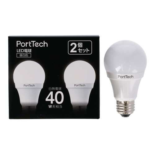 PortTech LED電球広配光40W相当 昼白色 2個セット PA40N26-2