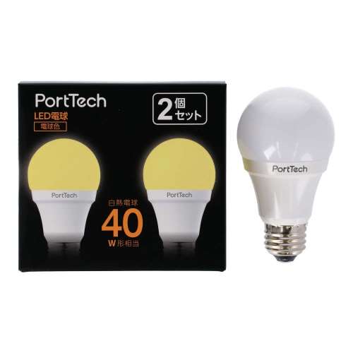 PortTech LED電球広配光40W相当 電球色 2個セット PA40L26-2