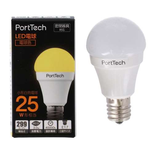 PortTech LED電球小型広配光25W相当 電球色 PA25L17