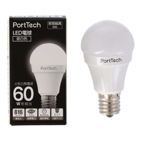PortTech LED電球小型広配光60W相当 昼白色 PA60N17