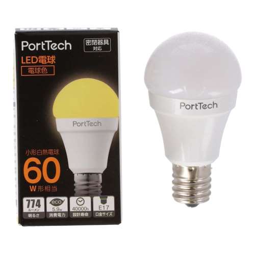 PortTech LED電球小型広配光60W相当 電球色 PA60L17