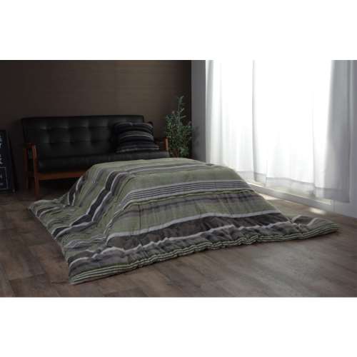 イケヒコ・コーポレーション(IKEHIKO)　こたつ布団 正方形 カジュアル ストライプ柄 グリーン 約190×190cm　「ニードル 薄掛」