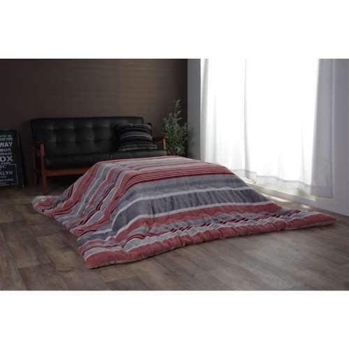 イケヒコ・コーポレーション(IKEHIKO)　こたつ布団 正方形 カジュアル ストライプ柄 レッド 約190×190cm　「ニードル 薄掛」