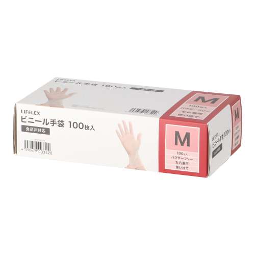 LIFELEX　介護用ビニール手袋Ｍ　１００枚入り　半透明パウダー無し　食品非対応
