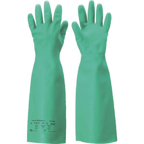 ■アンセル　耐溶剤作業手袋　アルファテック　ソルベックス厚手ロング　３７‐１８５　Ｓサイズ 371857