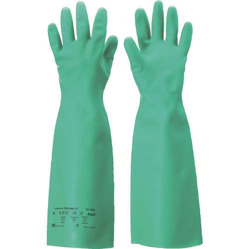 ■アンセル　耐溶剤作業手袋　アルファテック　ソルベックス厚手ロング　３７‐１８５　Ｓサイズ 371857