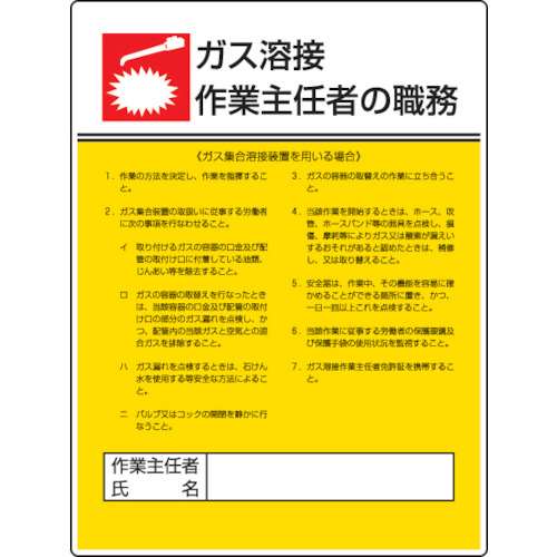 ■ユニット　作業主任者職務板　ガス溶接・ガス・エコユニボード・６００Ｘ４５０　808-10