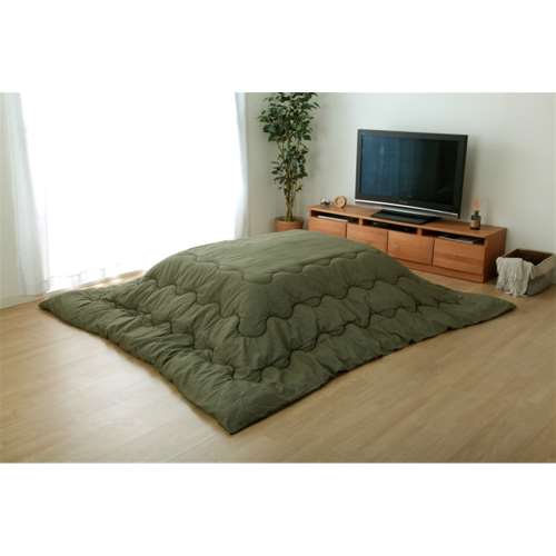 イケヒコ・コーポレーション(IKEHIKO)　こたつ布団 正方形 掛け単品 デニム  カーキ 約205×205cm（厚掛けタイプ）　「先染めデニム 掛け」