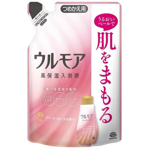 アース製薬 ウルモア　高保湿入浴液　クリーミーローズの香り　つめかえ 480mL（約12回分）