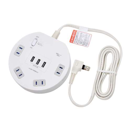 朝日電器　耐雷丸形４Ｐ２ｍＵＳＢタップ　ＷＬＳ‐ＬＳ４０２ＲＵＳＢ（Ｗ）