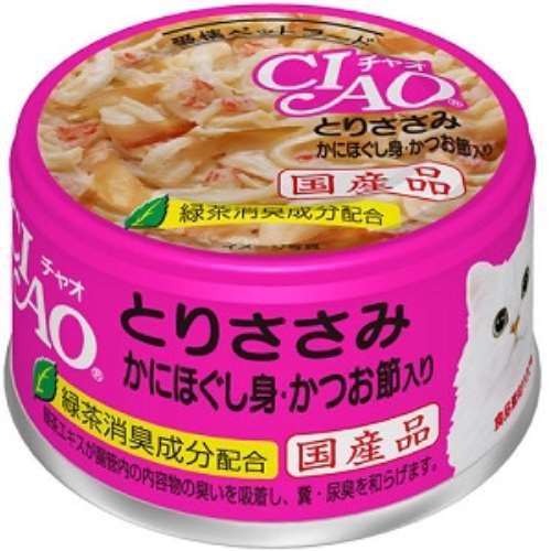 いなばペットフード　ＣＩＡＯ ホワイティ とりささみ かにほぐし身・かつお節入り ８５ｇ