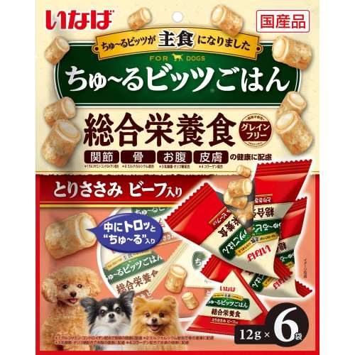 いなば食品　ちゅ～るビッツごはんとりささみビーフ入り　６袋