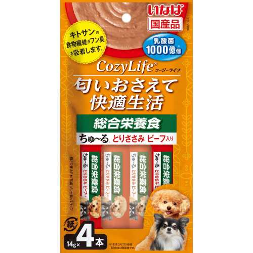 いなば食品　ＣｏｚｙＬｉｆｅちゅ～る総合栄養食とりささみビーフ　１４ｇ×４本