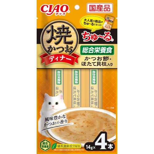 いなば食品　焼かつおディナーちゅ～る　かつお節・ほたて貝柱入り　１４ｇ×４本