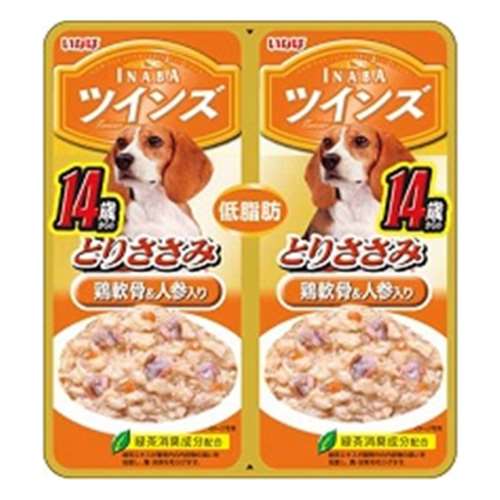 いなばペットフード　ツインズ　１４歳からのとりささみ　鶏軟骨＆人参入り　４０ｇ×２