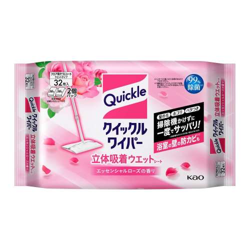 花王　クイックルワイパー　立体吸着ウエットシート　エッセンシャルローズの香り　32枚入