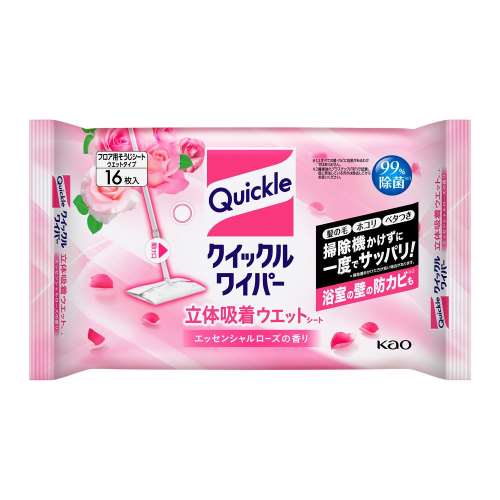 花王　クイックルワイパー　立体吸着ウエットシート　エッセンシャルローズの香り　16枚入