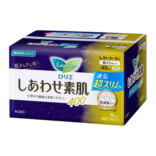 花王 ロリエ しあわせ素肌 通気超スリム 特に多い夜用４０ｃｍ 羽つき ９個