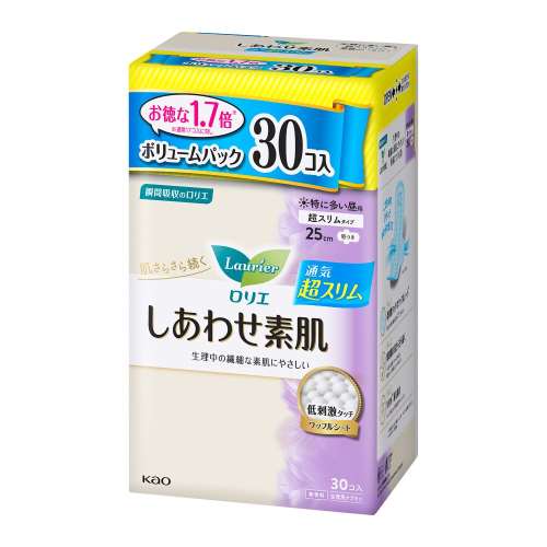 ロリエ　しあわせ素肌　ボリュームパック　通気超スリム　特に多い昼用２５ｃｍ　羽つき　３０個