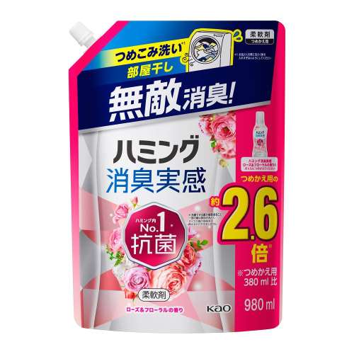 花王　ハミング消臭実感　ローズ＆フローラルの香り　つめかえ用　９８０ｍｌ