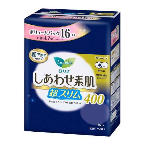 花王　ロリエ　しあわせ素肌　ボリュームパック　超スリム　特に多い夜用４０ｃｍ　羽つき　１６個