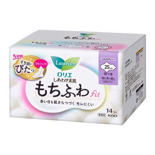 花王　ロリエ　しあわせ素肌　もちふわｆｉｔ　特に多い昼用２５ｃｍ　羽つき　１４個