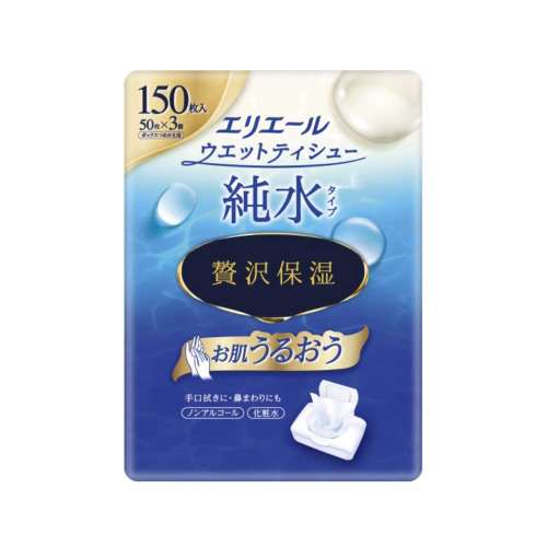 大王製紙　エリエールウエットティシュー純水タイプ贅沢保湿　ボックス　つめかえ用５０枚×３Ｐ