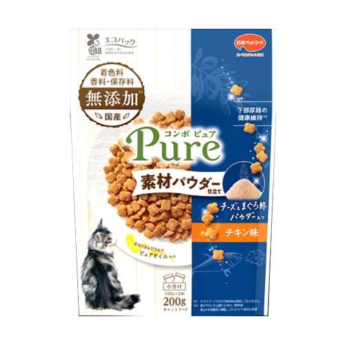 日本ペットフード　コンボピュアキャット　チキン味・チーズ＆まぐろ節パウダー仕立て　２００ｇ