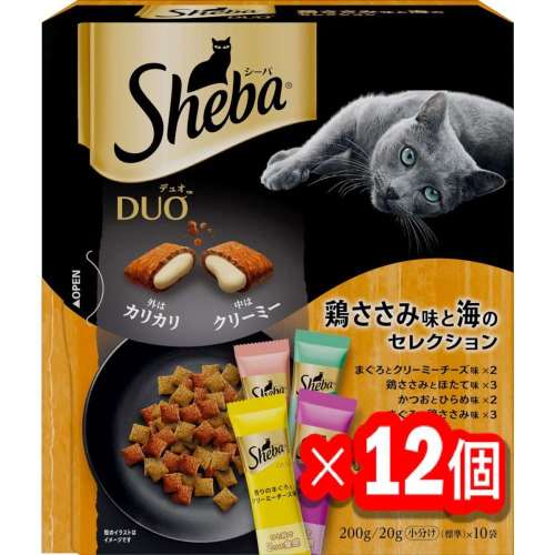 シーバ　デュオ　キャットフード　ドライ　鶏ささみ味と海のセレクション　２００ｇ　成猫用 x12個セット