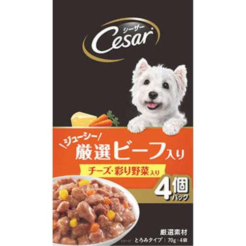 マースジャパンリミテッド　ＣＰＭ１０　シーザー　ジューシー厳選ビーフ入り　チーズ・彩り野菜入り　７０ｇ×４袋