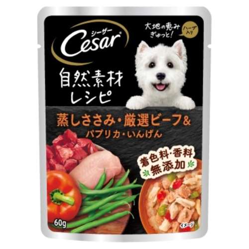 マースジャパンリミテッド　シーザー　自然素材レシピ　蒸しささみ・厳選ビーフ＆パプリカ・いんげん　６０ｇ