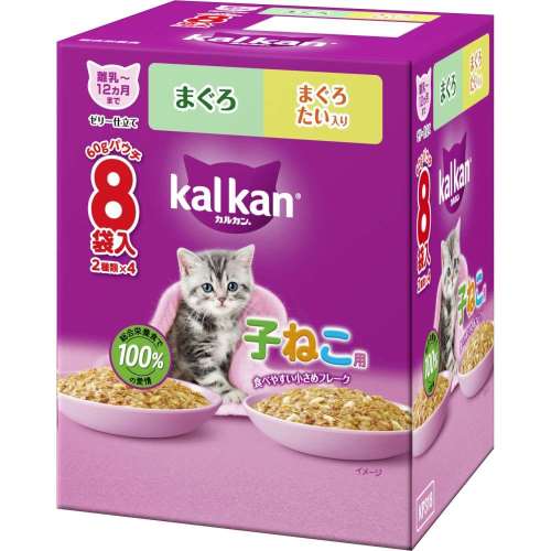 マースジャパンリミテッド　カルカンパウチ８Ｐ　子猫用　２種　まぐろ　鮪・たい