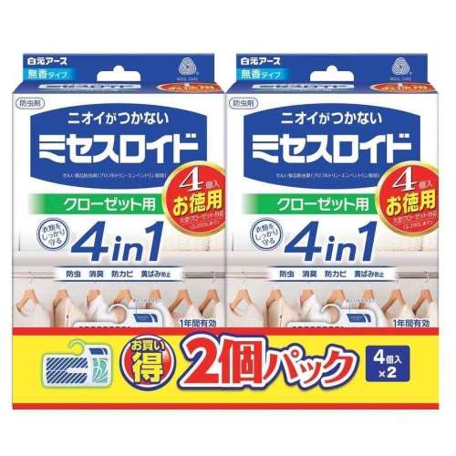 白元アース　ミセスロイド１年防虫　お徳用　クローゼット用４個入×２Ｐ