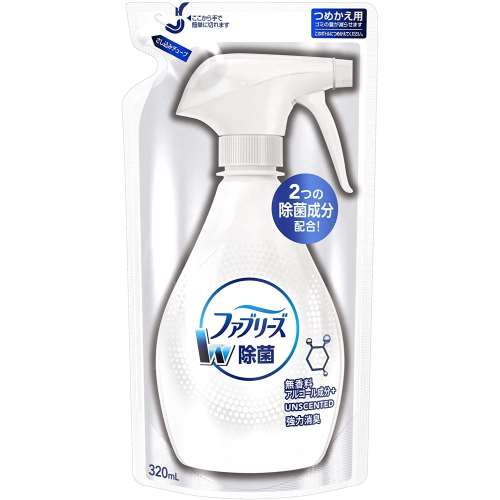 P&G　ファブリーズ 除菌消臭スプレー 布用 無香料 アルコール成分入り 詰め替え 320ml