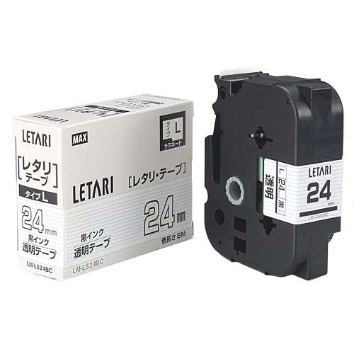 マックス　ビーポップミニ／レタリテープ　ＬＭ‐Ｌ５２４ＢＣ　（２４ｍｍ　黒字・透明）