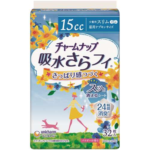 ユニ・チャーム　チャームナップ 吸水さらフィ 女性用 15cc 少量用 32枚入 昼用ナプキンサイズ 19cm 【軽い尿もれの方】×24個セット