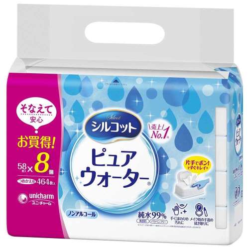 ユニ・チャーム　シルコットピュアウォーターウェットティッシュ詰替　58×8個
