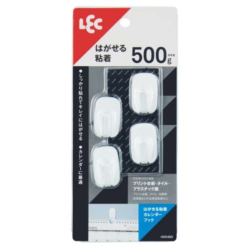 レック　はがせる粘着カレンダーフック　４個入り　耐荷重５００ｇ