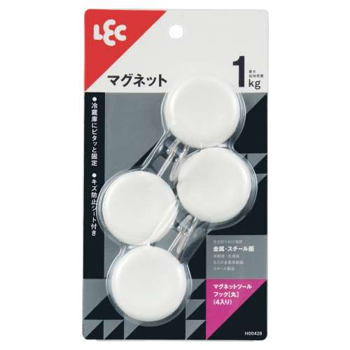 レック　マグネットツールフック　丸　４個入り　耐荷重１ｋｇ